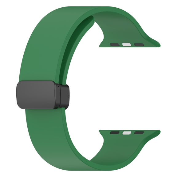 Magnetic Black Buckle Smooth Silicone Watch Band For Apple Watch Ultra 49mm(Dark Green)