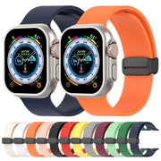 Magnetic Black Buckle Smooth Silicone Watch Band For Apple Watch Ultra 49mm(Pink)