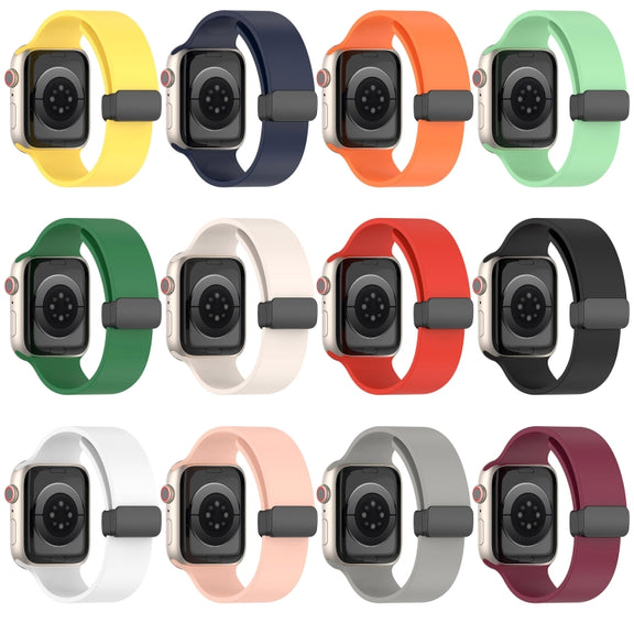 Magnetic Black Buckle Smooth Silicone Watch Band For Apple Watch Ultra 49mm(Dark Green)