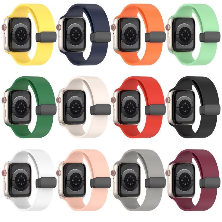 Magnetic Black Buckle Smooth Silicone Watch Band For Apple Watch Ultra 49mm(Black)