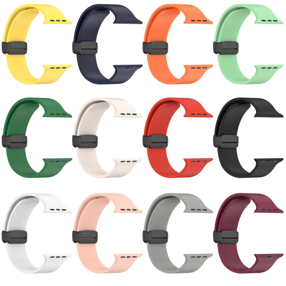 Magnetic Black Buckle Smooth Silicone Watch Band For Apple Watch Ultra 49mm(Burgundy)