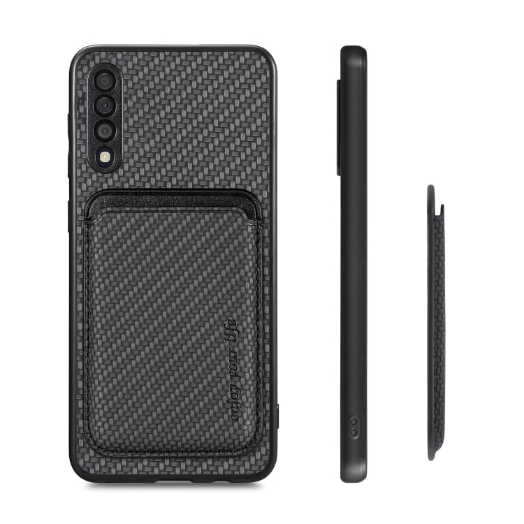 For Samsung Galaxy A50 Carbon Fiber Leather Card Magsafe Case(Black)