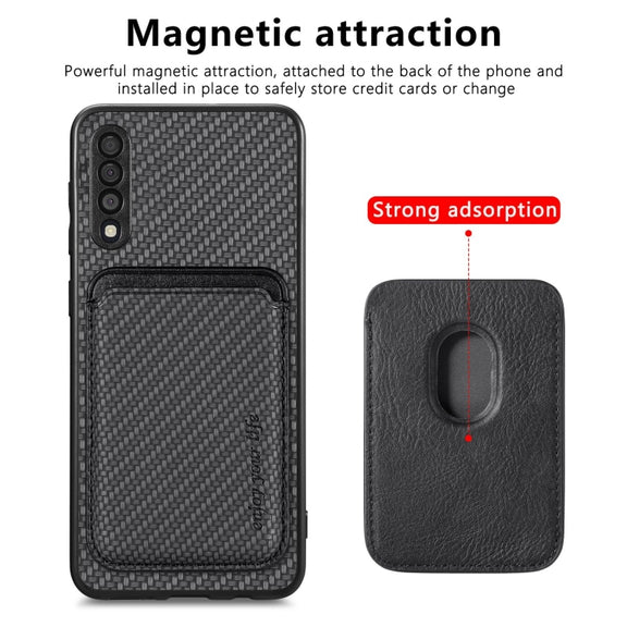 For Samsung Galaxy A50 Carbon Fiber Leather Card Magsafe Case(Black)