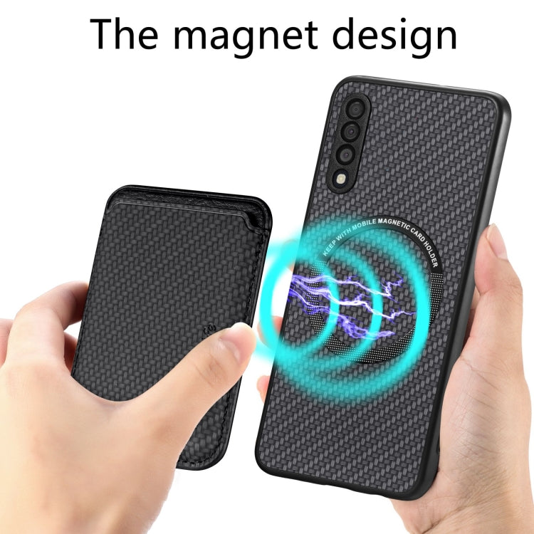 For Samsung Galaxy A50 Carbon Fiber Leather Card Magsafe Case(Black)