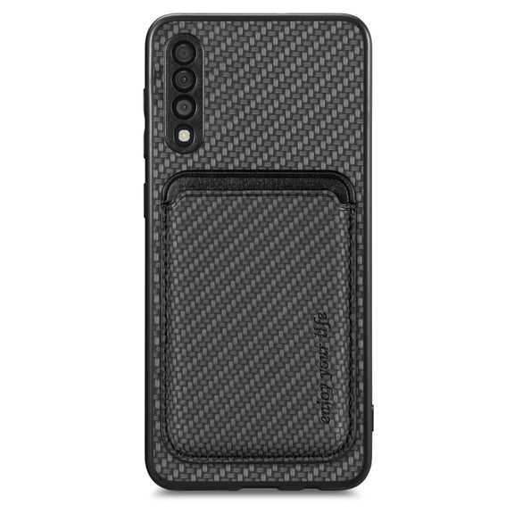 For Samsung Galaxy A50 Carbon Fiber Leather Card Magsafe Case(Black)