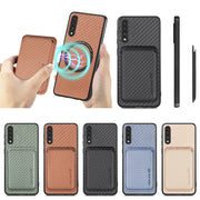 For Samsung Galaxy A50 Carbon Fiber Leather Card Magsafe Case(Black)