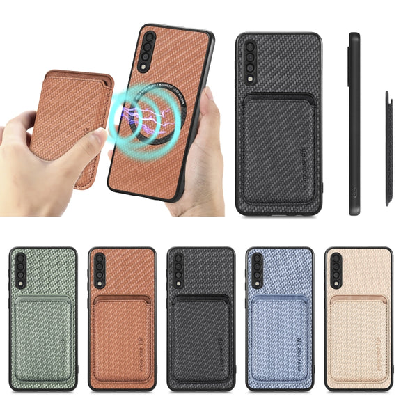For Samsung Galaxy A50 Carbon Fiber Leather Card Magsafe Case(Black)