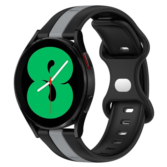 For Samsung Galaxy Watch4 44mm 20mm Butterfly Buckle Two-Color Silicone Watch Band(Black+Grey)