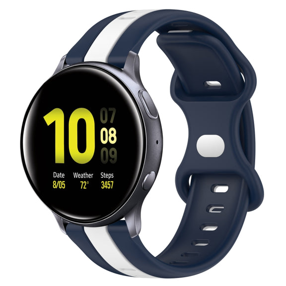 For Samsung Galaxy Watch Active 2 40mm 20mm Butterfly Buckle Two-Color Silicone Watch Band(White+Blue)