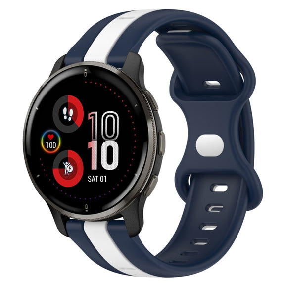 Compatible with Garmin Venu 2 Plus 20mm Butterfly Buckle Two-Color Silicone Watch Band(White+Blue)