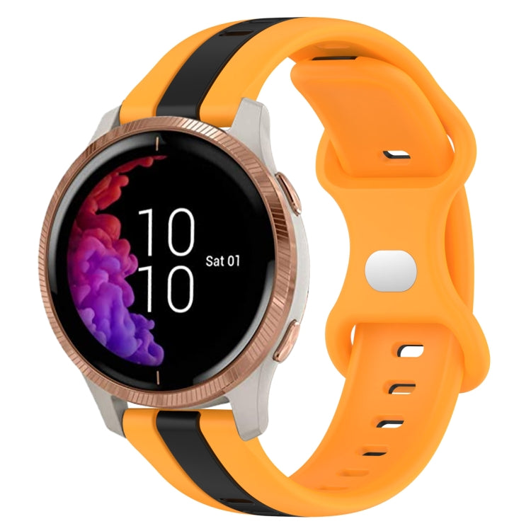 Compatible with Garmin Venu 20mm Butterfly Buckle Two-Color Silicone Watch Band(Black+Yellow)
