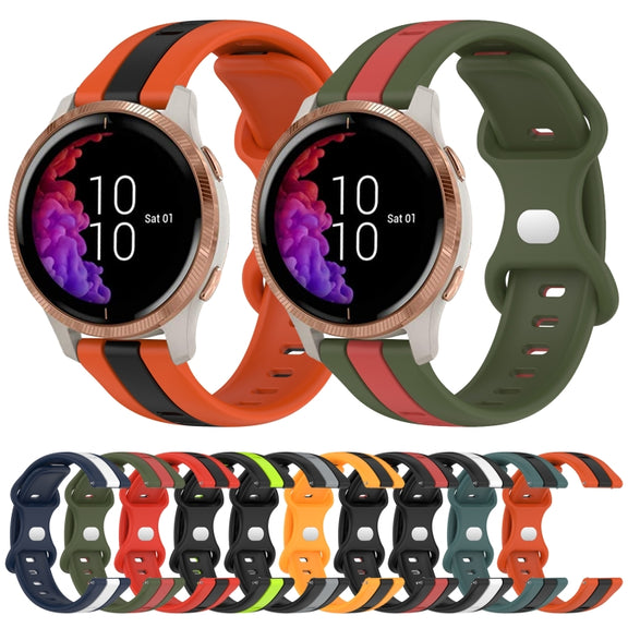 Compatible with Garmin Venu 20mm Butterfly Buckle Two-Color Silicone Watch Band(Black+Red)