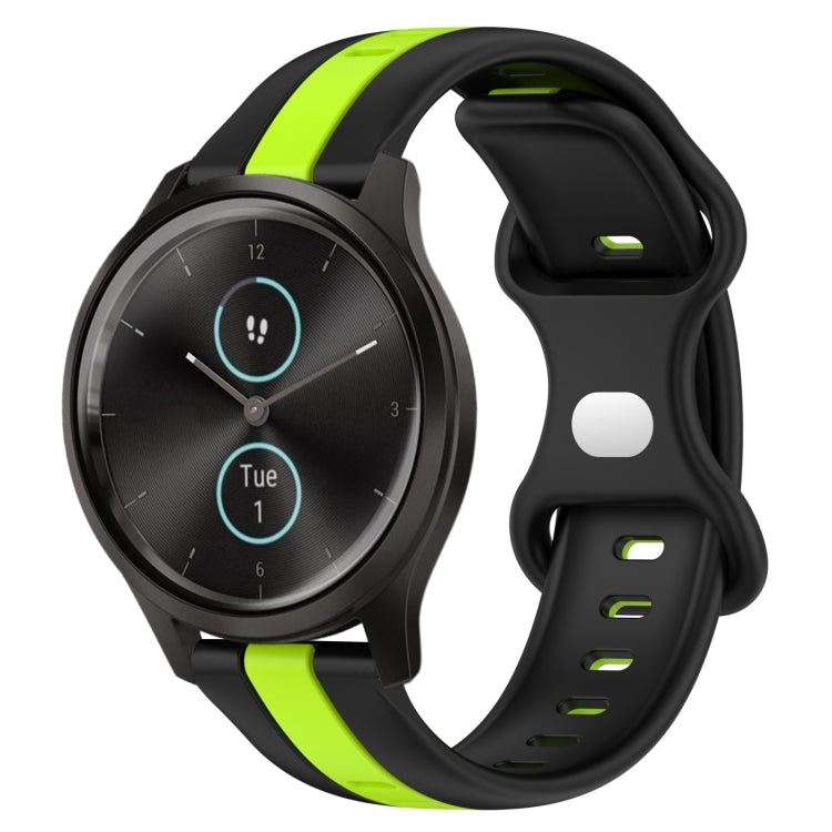 Compatible with Garmin Garminmove Style 20mm Butterfly Buckle Two-Color Silicone Watch Band(Black+Green)