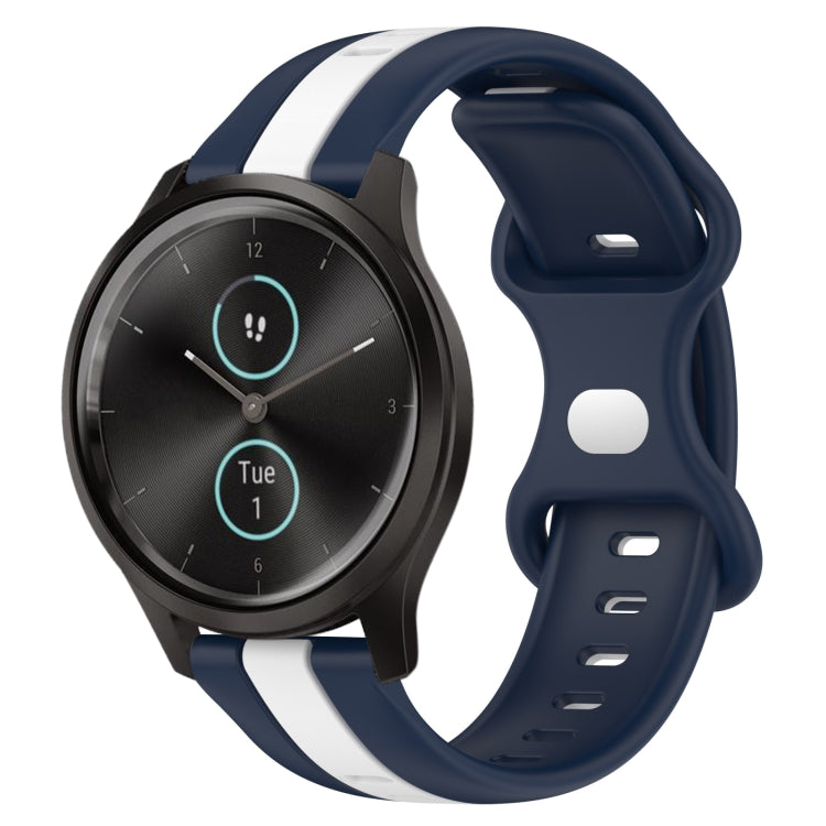 Compatible with Garmin Garminmove Style 20mm Butterfly Buckle Two-Color Silicone Watch Band(White+Blue)