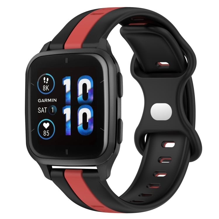 Compatible with Garmin Compatible witherunner Sq2 20mm Butterfly Buckle Two-Color Silicone Watch Band(Black+Red)