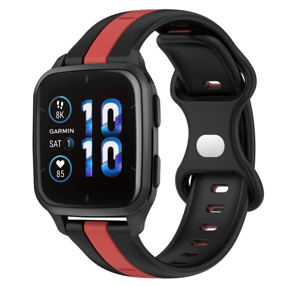 Compatible with Garmin Compatible witherunner Sq2 20mm Butterfly Buckle Two-Color Silicone Watch Band(Black+Red)