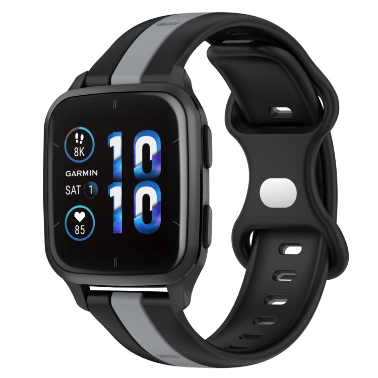 Compatible with Garmin Compatible witherunner Sq2 20mm Butterfly Buckle Two-Color Silicone Watch Band(Black+Grey)
