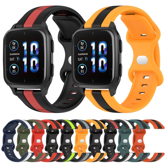 Compatible with Garmin Compatible witherunner Sq2 20mm Butterfly Buckle Two-Color Silicone Watch Band(Black+Red)