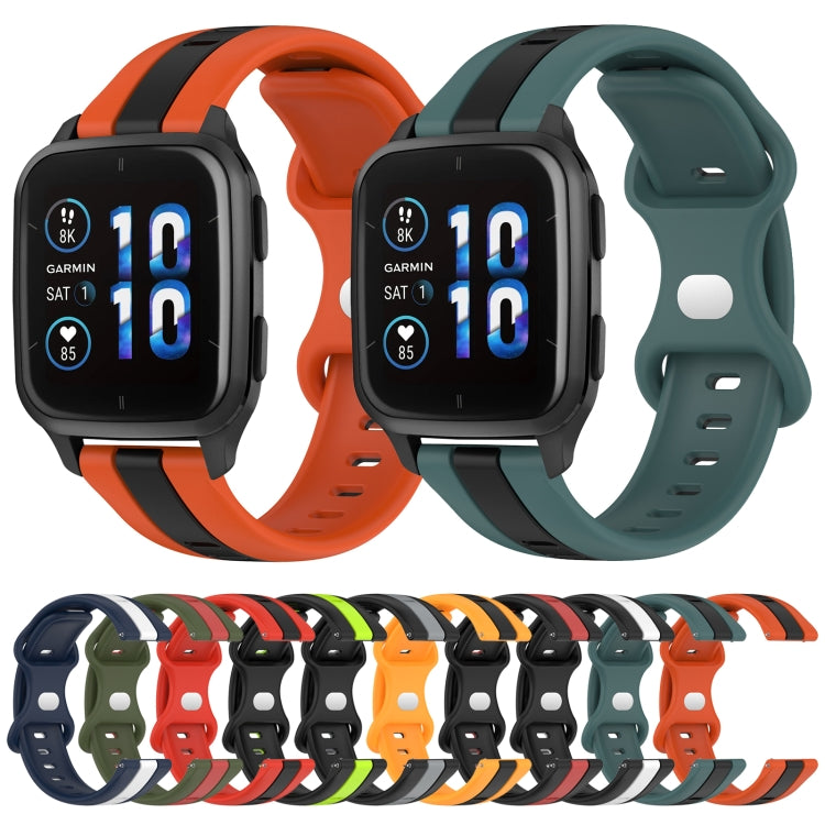 Compatible with Garmin Compatible witherunner Sq2 Music 20mm Butterfly Buckle Two-Color Silicone Watch Band(Orange+Black)