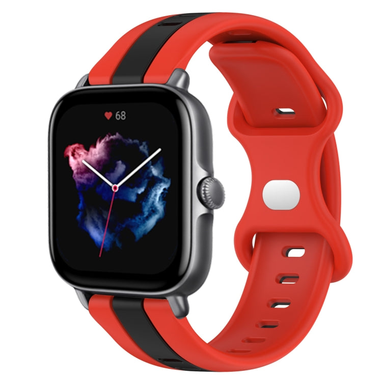 For Amazfit GTS 3 20mm Butterfly Buckle Two-Color Silicone Watch Band(Red+Black)
