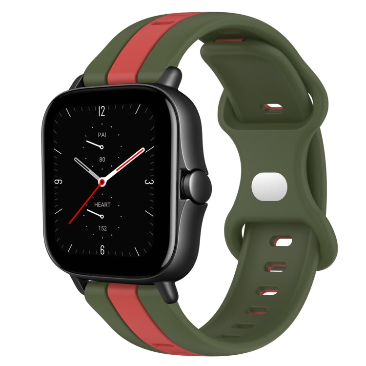 For Amazfit GTS 2E 20mm Butterfly Buckle Two-Color Silicone Watch Band(Red+Army Green)