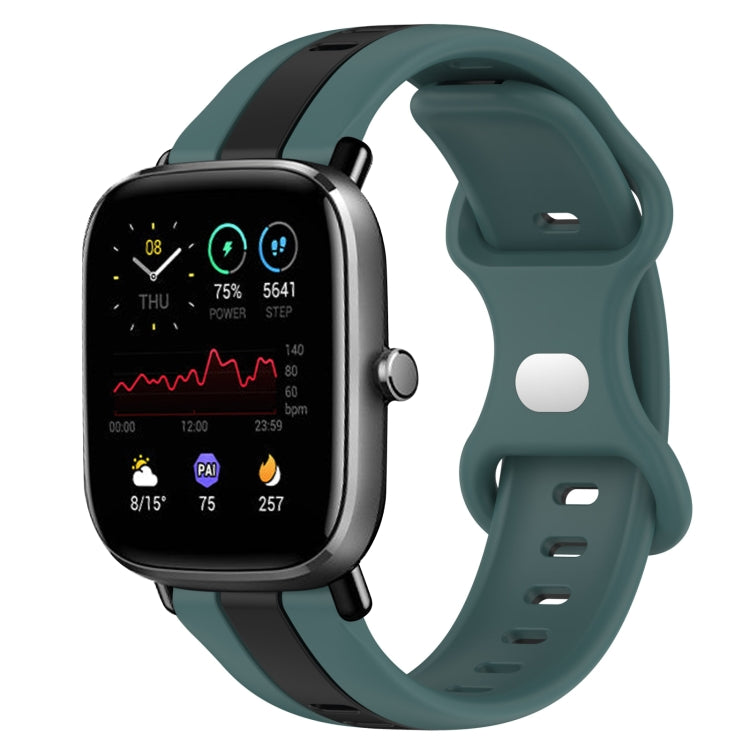 For Amazfit GTS 2 Mini 20mm Butterfly Buckle Two-Color Silicone Watch Band(Green+Black)