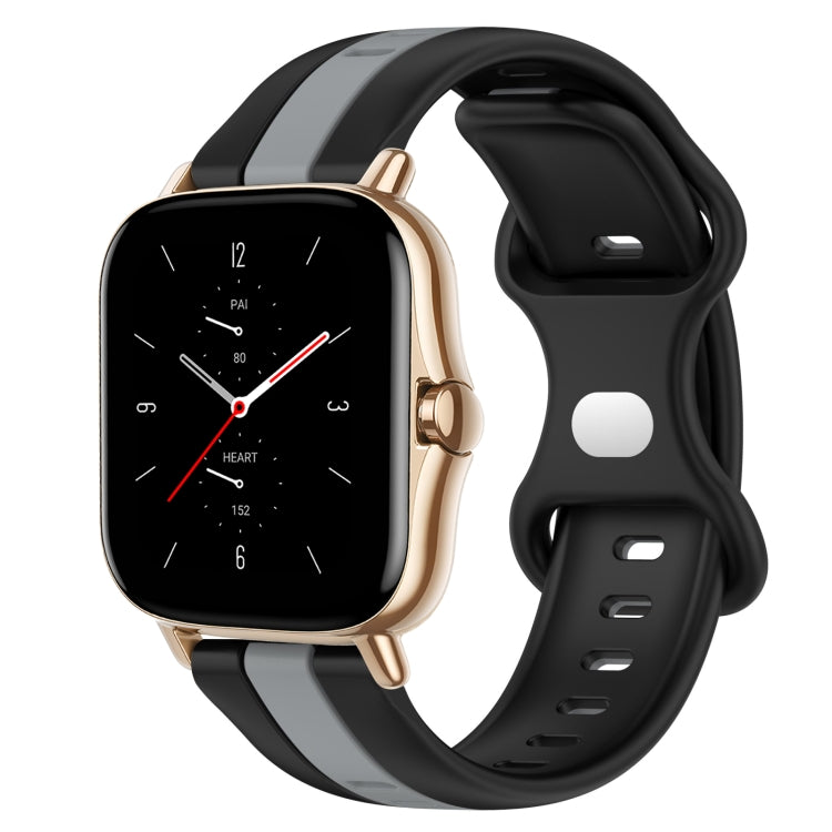 For Amazfit GTS 2 20mm Butterfly Buckle Two-Color Silicone Watch Band(Black+Grey)