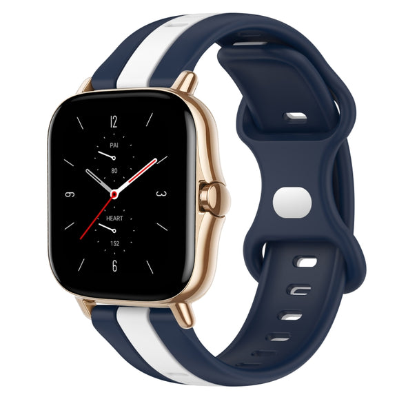 For Amazfit GTS 2 20mm Butterfly Buckle Two-Color Silicone Watch Band(White+Blue)