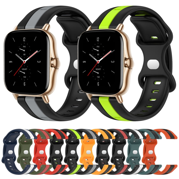 For Amazfit GTS 2 20mm Butterfly Buckle Two-Color Silicone Watch Band(White+Blue)