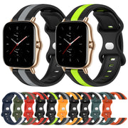 For Amazfit GTS 2 20mm Butterfly Buckle Two-Color Silicone Watch Band(Red+Army Green)