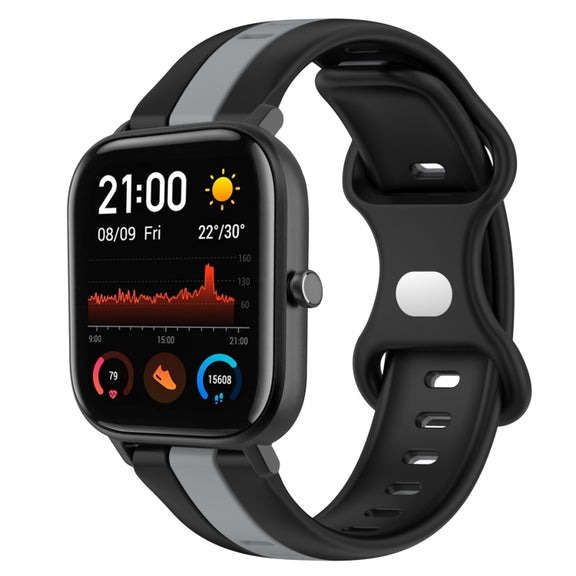 For Amazfit GTS 20mm Butterfly Buckle Two-Color Silicone Watch Band(Black+Grey)