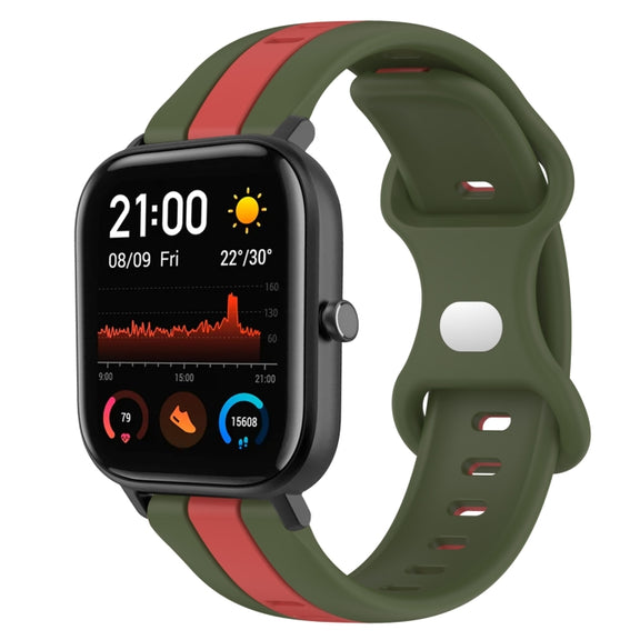 For Amazfit GTS 20mm Butterfly Buckle Two-Color Silicone Watch Band(Red+Army Green)
