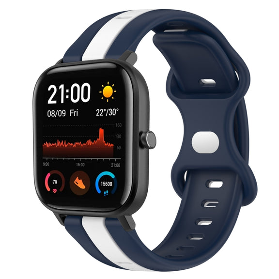 For Amazfit GTS 20mm Butterfly Buckle Two-Color Silicone Watch Band(White+Blue)