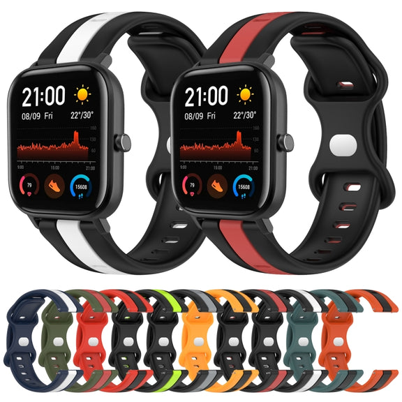 For Amazfit GTS 20mm Butterfly Buckle Two-Color Silicone Watch Band(Red+Army Green)