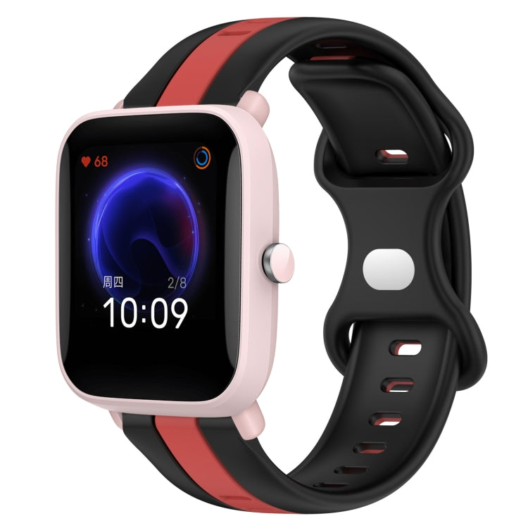 For Amazfit Pop 20mm Butterfly Buckle Two-Color Silicone Watch Band(Black+Red)