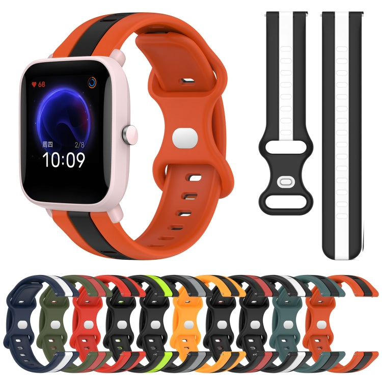 For Amazfit Pop 20mm Butterfly Buckle Two-Color Silicone Watch Band(Black+Red)