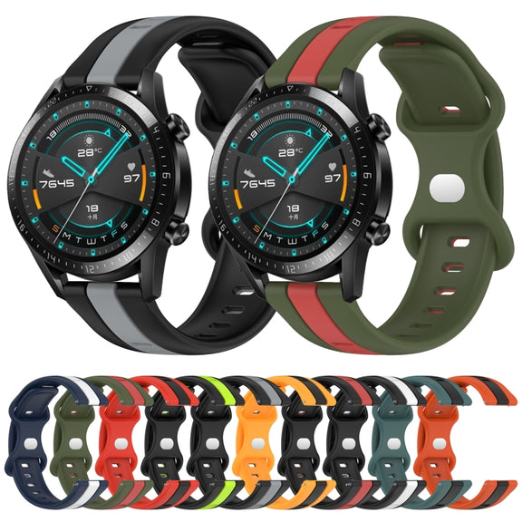 For Huawei Watch GT2 42mm 20mm Butterfly Buckle Two-Color Silicone Watch Band(White+Blue)