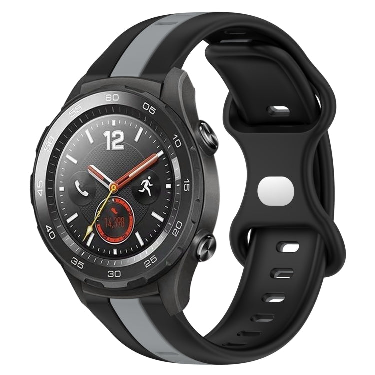 For Huawei Watch 2 20mm Butterfly Buckle Two-Color Silicone Watch Band(Black+Grey)