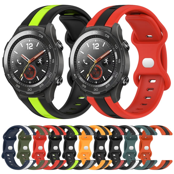 For Huawei Watch 2 20mm Butterfly Buckle Two-Color Silicone Watch Band(Black+Grey)