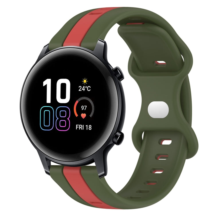 For Honor MagicWatch2 42mm 20mm Butterfly Buckle Two-Color Silicone Watch Band(Red+Army Green)