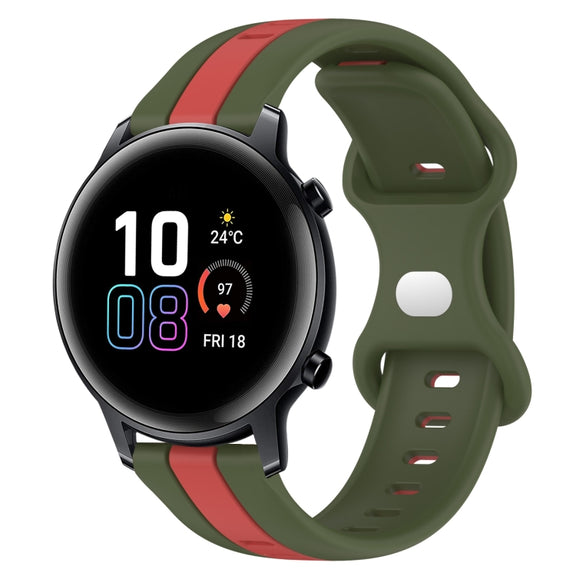 For Honor MagicWatch2 42mm 20mm Butterfly Buckle Two-Color Silicone Watch Band(Red+Army Green)