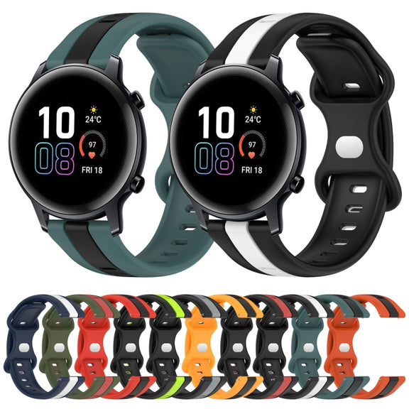 For Honor MagicWatch2 42mm 20mm Butterfly Buckle Two-Color Silicone Watch Band(Red+Army Green)