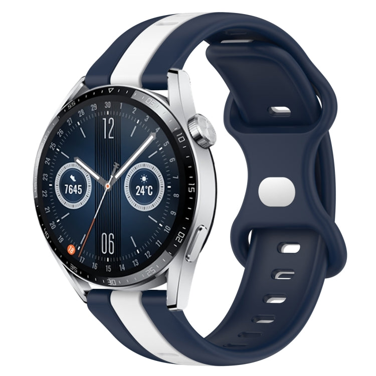 For Huawei Watch GT3 46mm 20mm Butterfly Buckle Two-Color Silicone Watch Band(White+Blue)