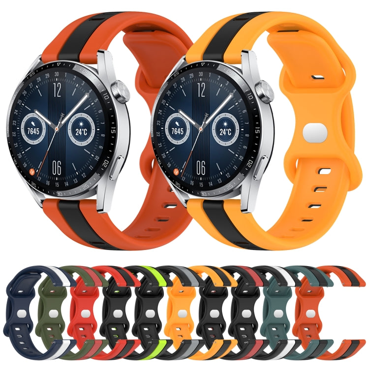 For Huawei Watch GT3 46mm 20mm Butterfly Buckle Two-Color Silicone Watch Band(White+Blue)