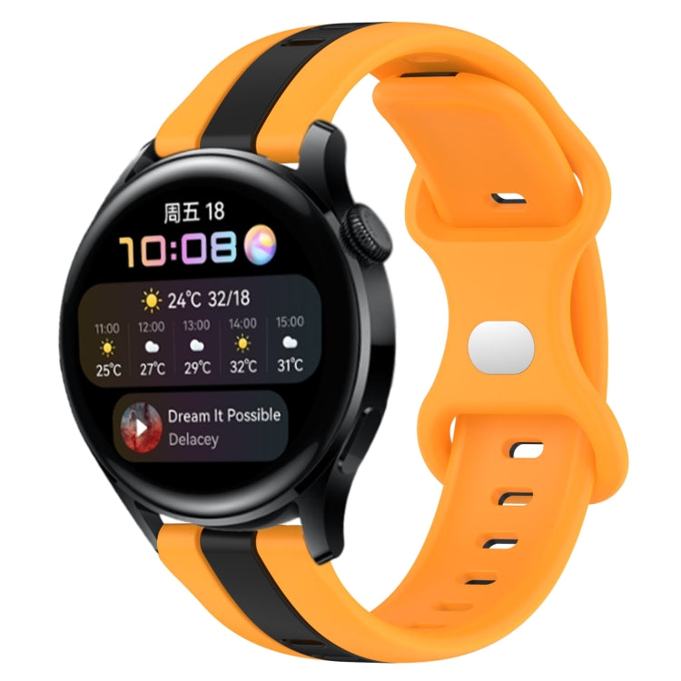 For Huawei Watch 3 20mm Butterfly Buckle Two-Color Silicone Watch Band(Black+Yellow)