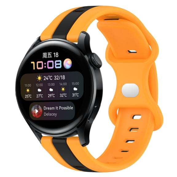 For Huawei Watch 3 20mm Butterfly Buckle Two-Color Silicone Watch Band(Black+Yellow)