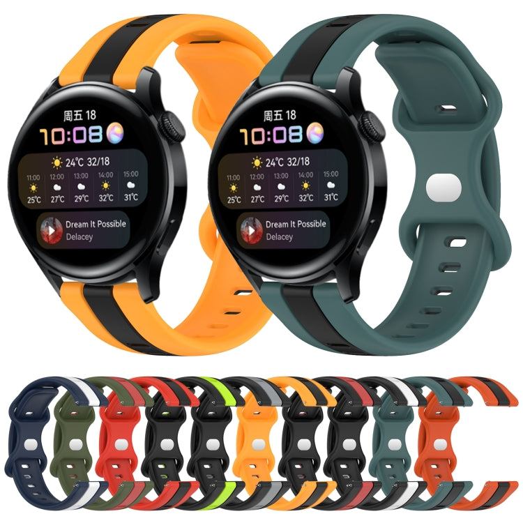 For Huawei Watch 3 20mm Butterfly Buckle Two-Color Silicone Watch Band(Black+Yellow)
