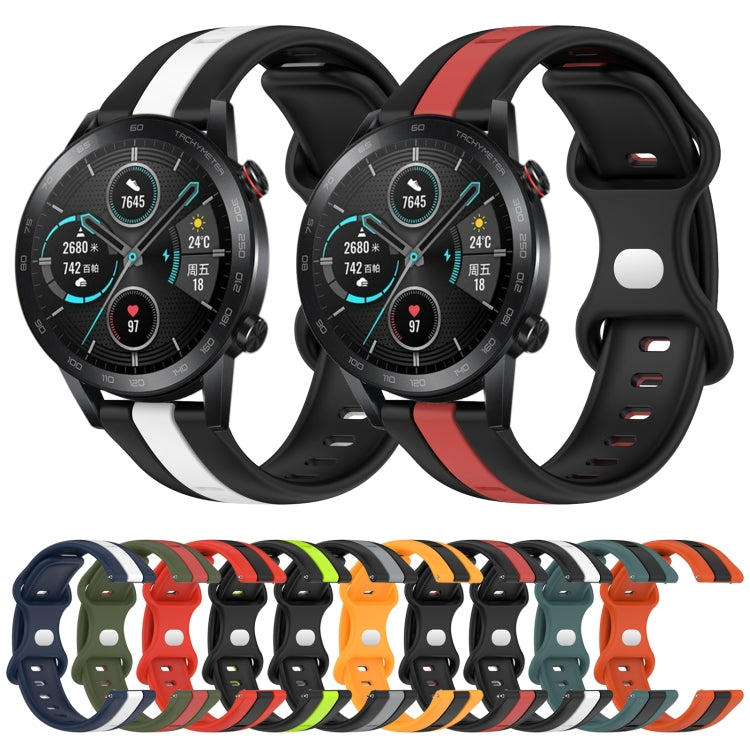 For Honor Magic Watch 2 46mm 20mm Butterfly Buckle Two-Color Silicone Watch Band(Black+Yellow)