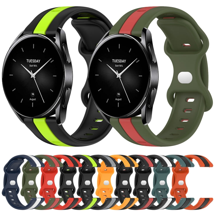 For Xiaomi Watch S2 46mm 22mm Butterfly Buckle Two-Color Silicone Watch Band(White+Blue)