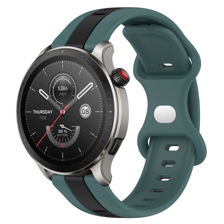 For Amazfit GTR 4 22mm Butterfly Buckle Two-Color Silicone Watch Band(Green+Black)
